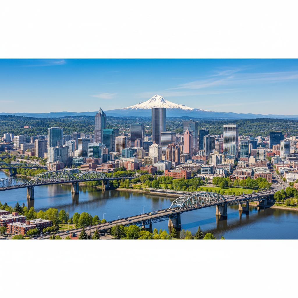 Portland, Oregon skyline with Mt. Hood